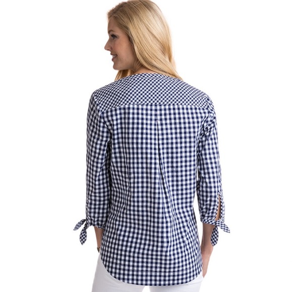 Vineyard Vines gingham tie sleeve top - Picture 2 of 14